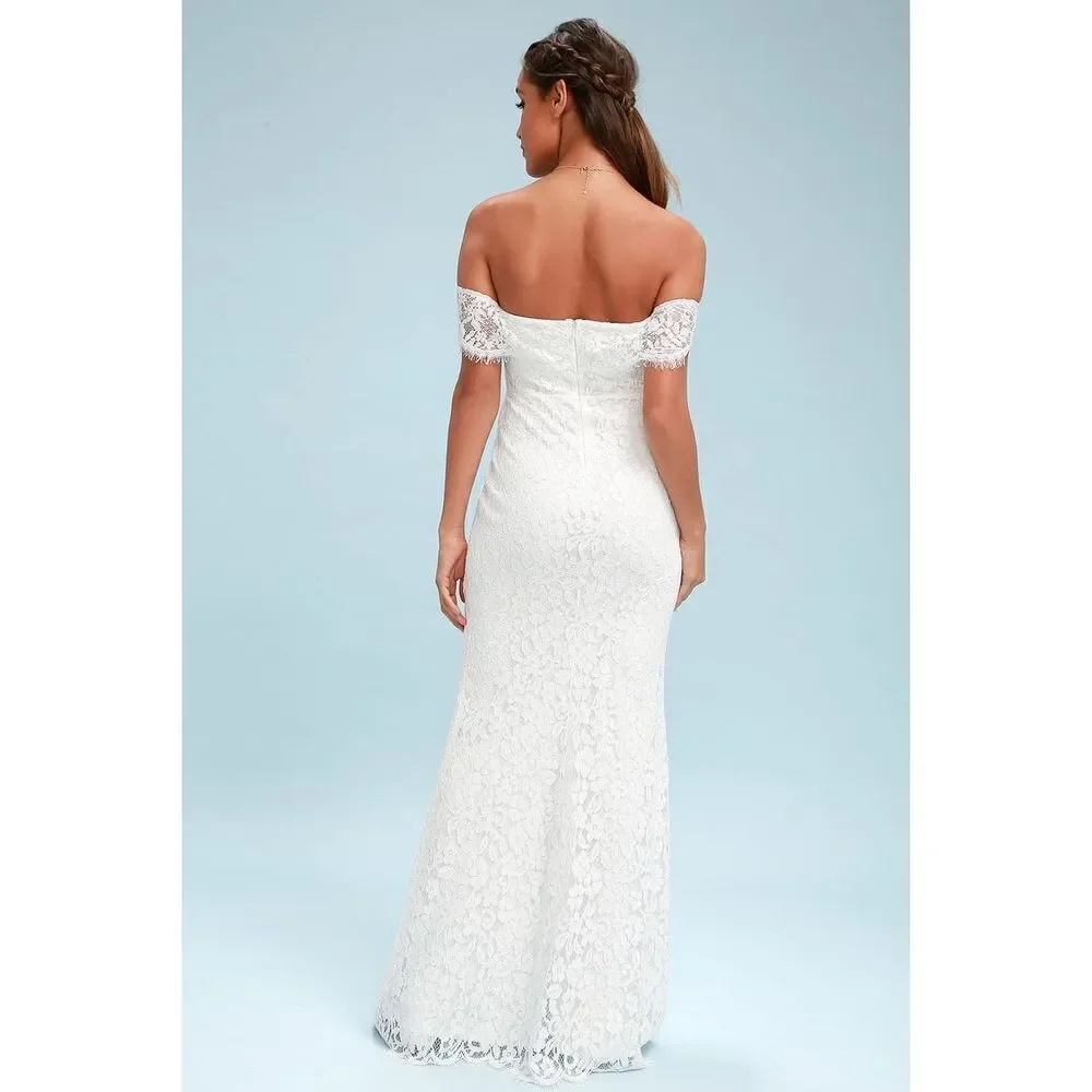 Lulu’s‎ Romantic Heart White Lace Off-the-Shoulder Maxi Dress